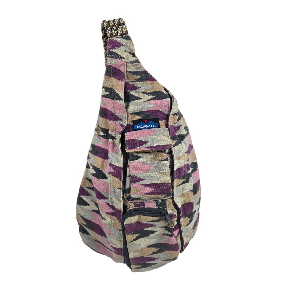 Kavu Rope Sling Bag Aztec Southwestern Print Crossbody Backpack Purple Gray EUC